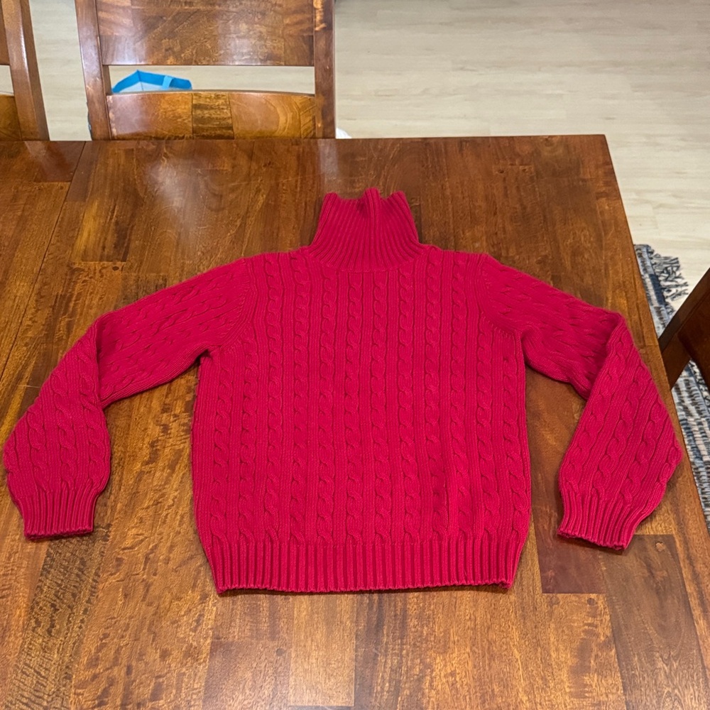 Tommy Hilfiger Deep Red Cable Knit Turtleneck Sweater. Color is darker in person
